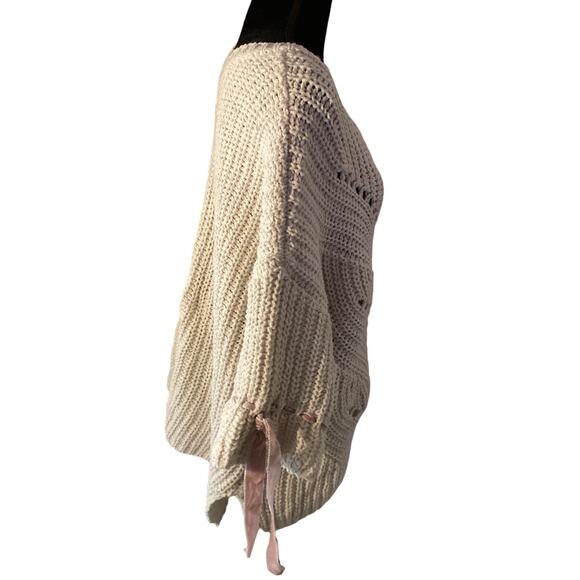Pol knit oversized feminine cream and pink ribbon sweater - Picture 4 of 4